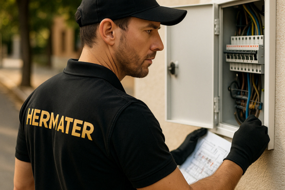 Trabajador de Hermater realizando una inspección eléctrica